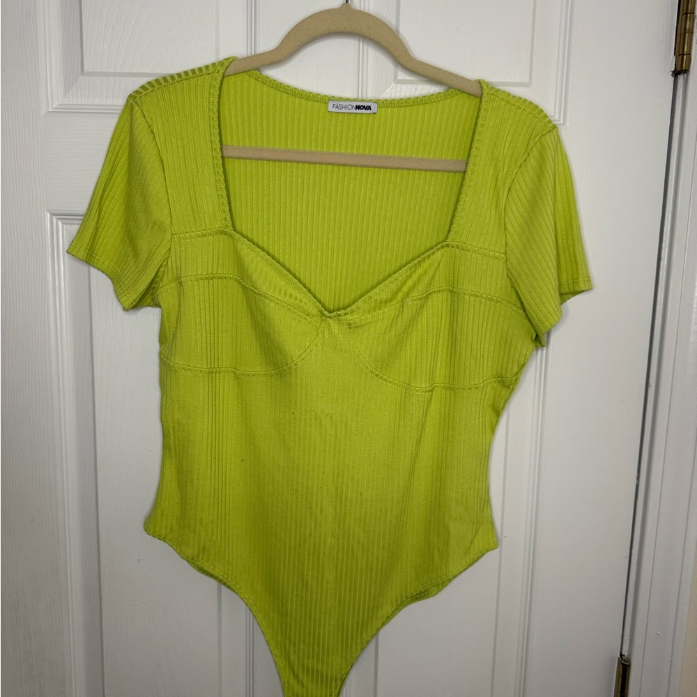 Fashion Nova Green Fitted Bustier Bodysuit